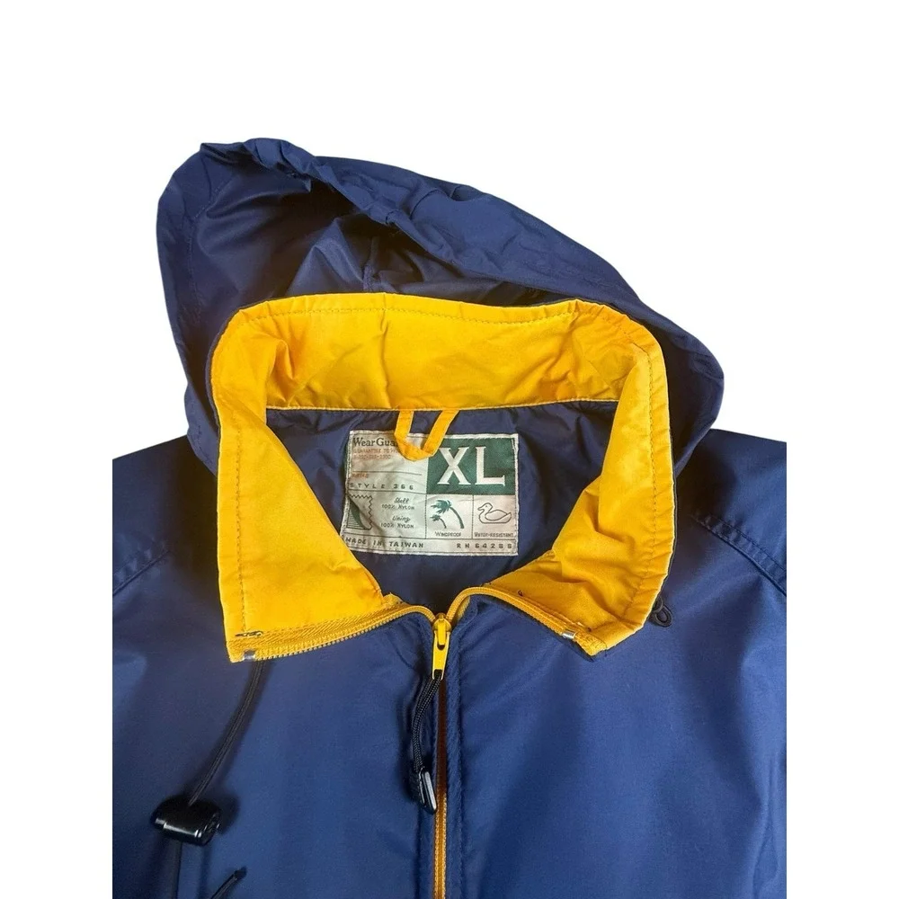 VINTAGE WEARGUARD Mens XL Blue Yellow Hooded Windbreaker Jacket